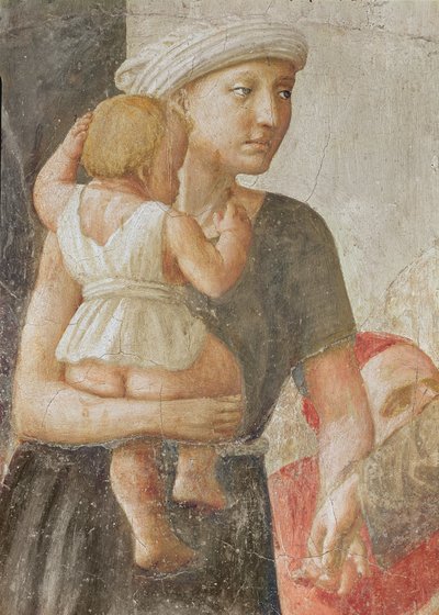 Detalle de la mujer y el niño, de San Pedro y San Pablo distribuyendo limosnas, c.1427 (detalle) de Tommaso Masaccio